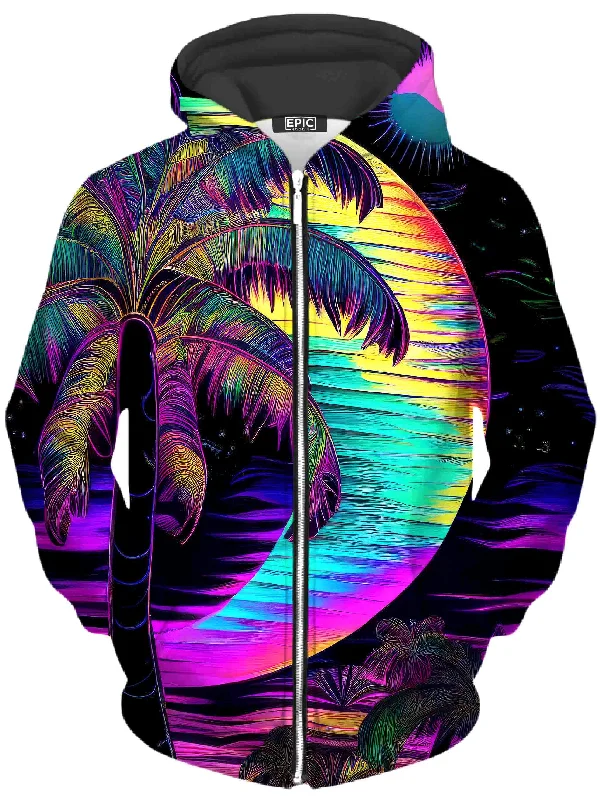 Neon Nights Unisex Zip-Up Hoodie Hoodie with Color Block Contrast Stylish