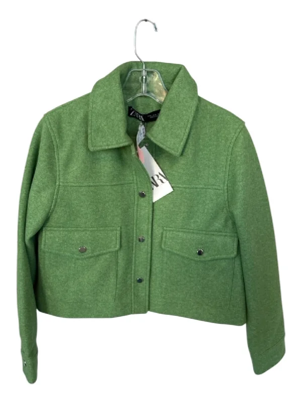 Zara Size S Green Polyester Blend Snap Buttons SHW Jacket Wool Jacket Cashmere Jacket Tweed Jacket