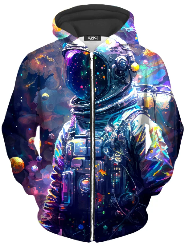 Psy Astronaut Unisex Zip-Up Hoodie Hoodie with Earth Tones Natural Calm