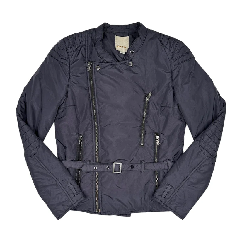 DIESEL BELTED NYLON RIDERS JACKET - BLUE Print Jacket Jacquard Jacket Embroidered Jacket