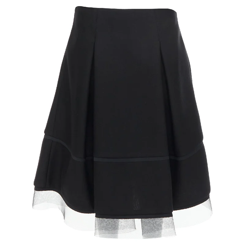 Donna Karan Scuba Pleated Tulle Mesh Trim A-Line Skirt high waist skirt