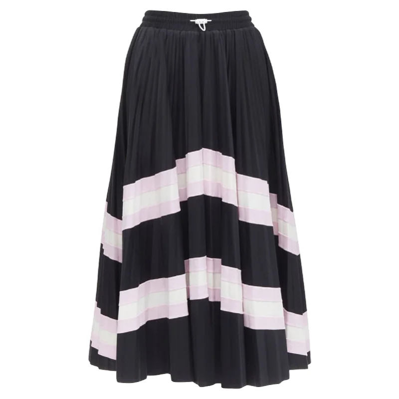 Valentino Garavani stripes patchwork pleated toggle midi skirt linen skirt breathable