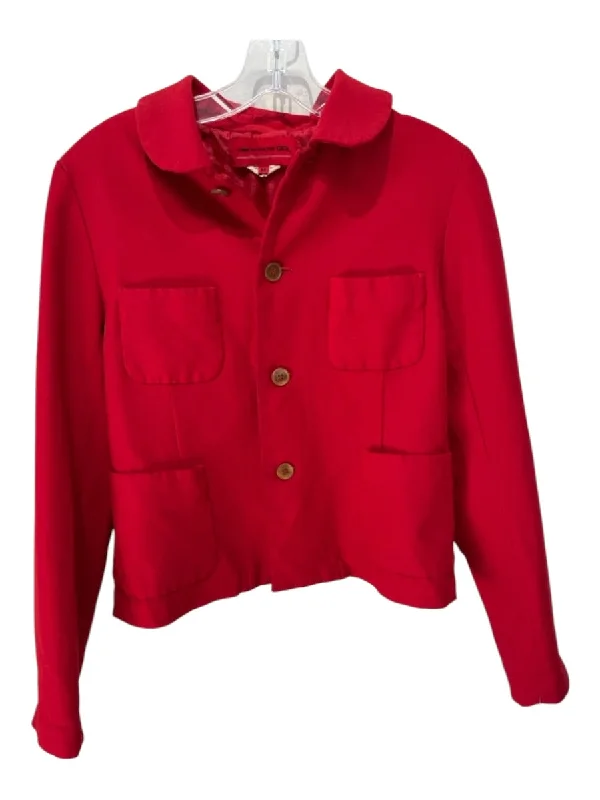 Comme des Garcons Size M Red Polyester 3 Button Collar 4 Pocket Jacket Notch Collar Peter Pan Collar Cowl Neck