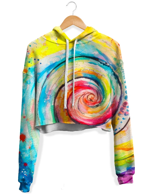 Water Color Swirl Fleece Crop Hoodie Hoodie with Elastic Cuffs Stretchable Comfortable