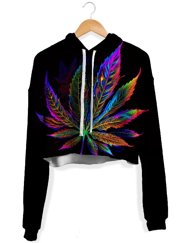 Blacklight Weed Fleece Crop Hoodie Hoodie Crop Top Short Trendy