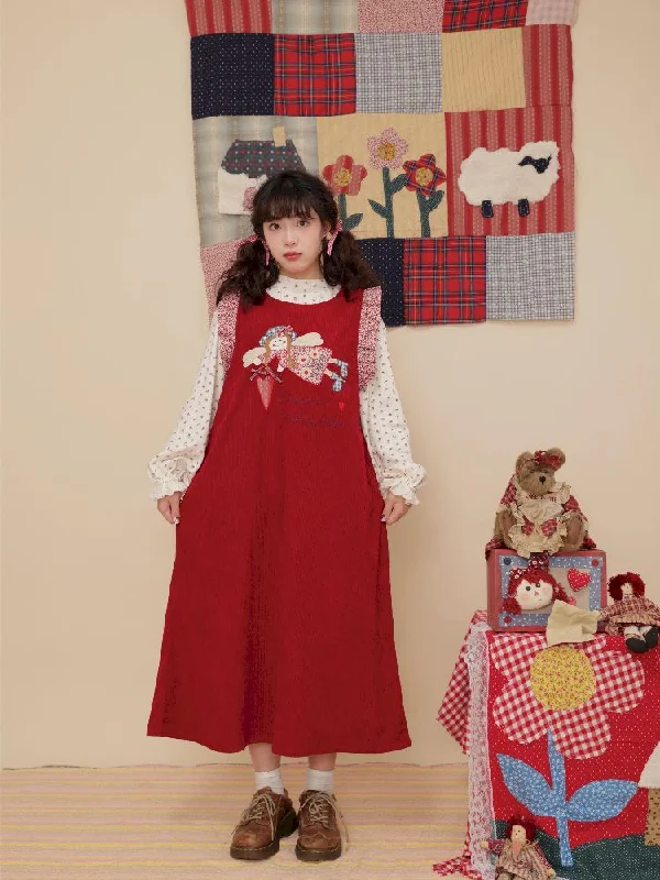 Lace Corduroy Red Vest Dress【s0000010346】 Tunics Solid Classic