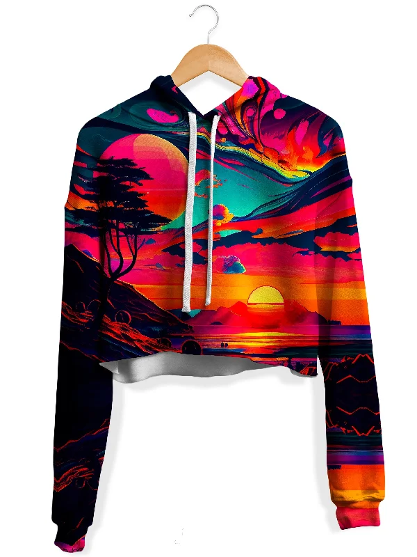 Sunset Melt Fleece Crop Hoodie Hoodie with Strings Custom Fit Adjustable