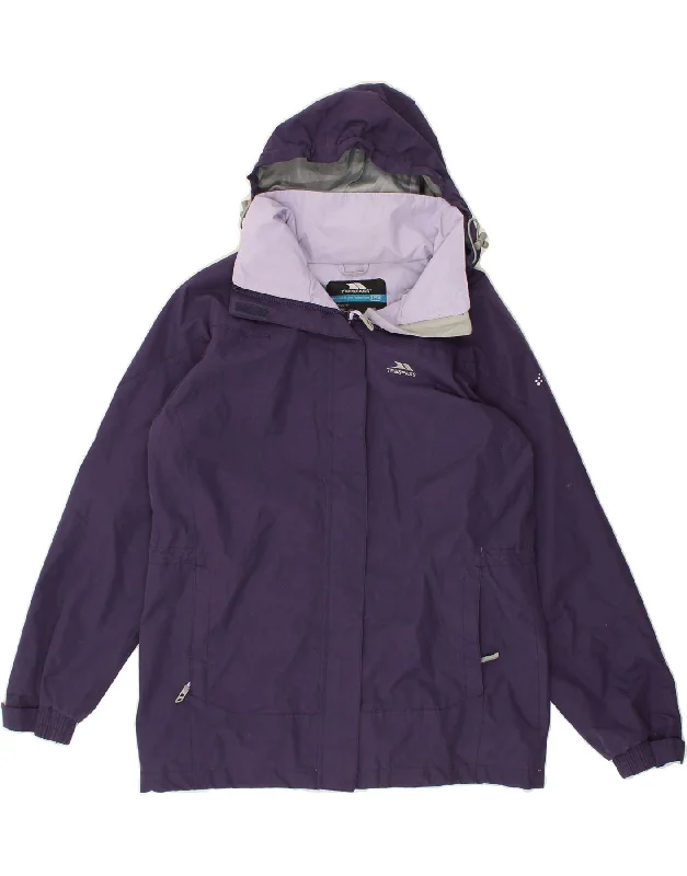 TRESPASS Womens Hooded Windbreaker Jacket UK 14 Medium Purple Polyester Oversized Jacket Tailored Jacket Straight Jacket