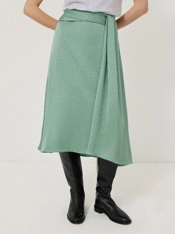 Satin Crepe Waist Detail Skirt | Green corduroy skirt durable