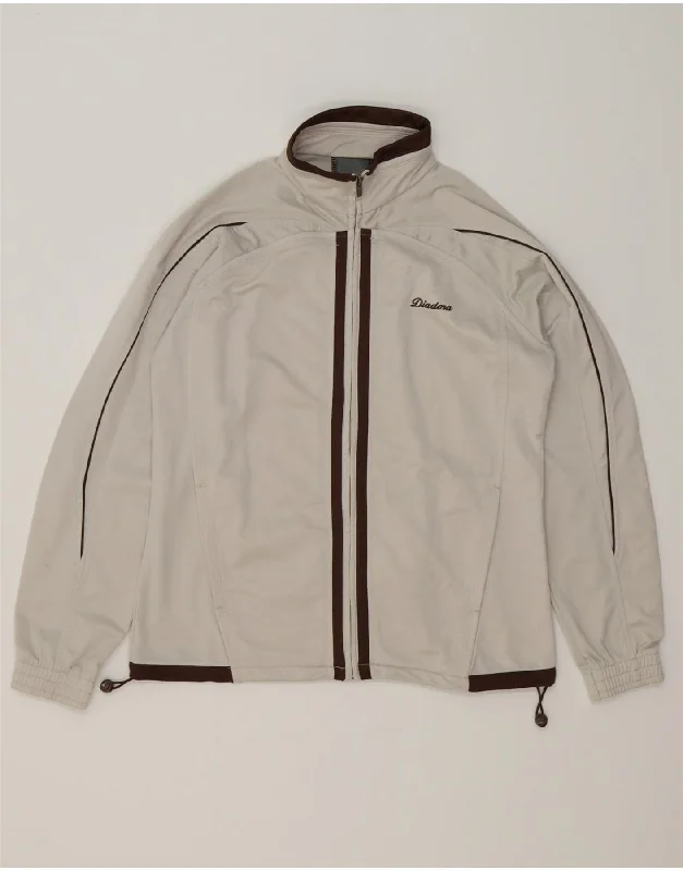 DIADORA Womens Tracksuit Top Jacket UK 12 Medium  Beige Polyester Bomber Jacket Anorak Windbreaker