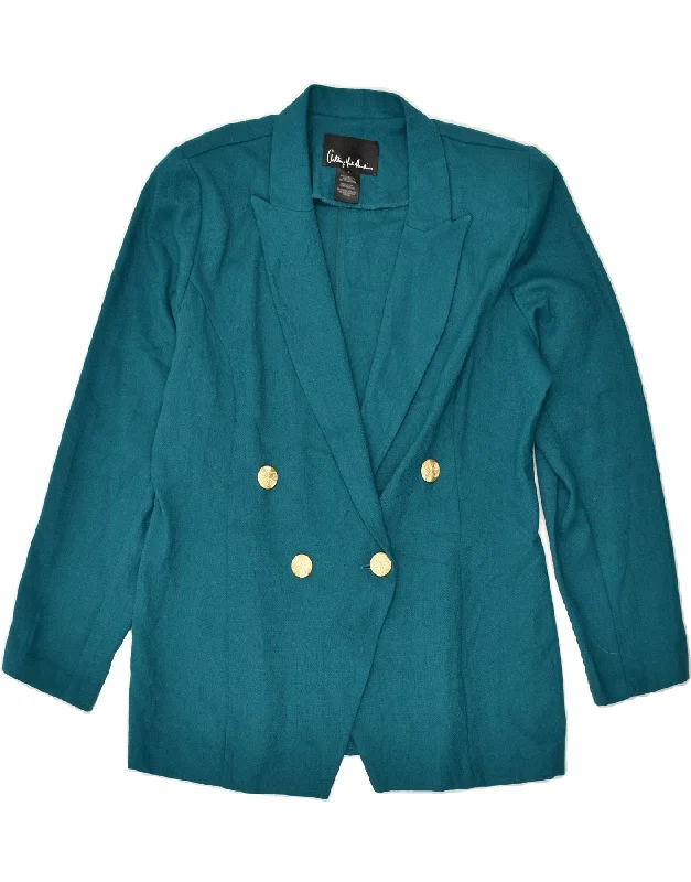 VINTAGE Womens Double Breasted Blazer Jacket US 14 XL Turquoise Polyester Wool Jacket Cashmere Jacket Tweed Jacket