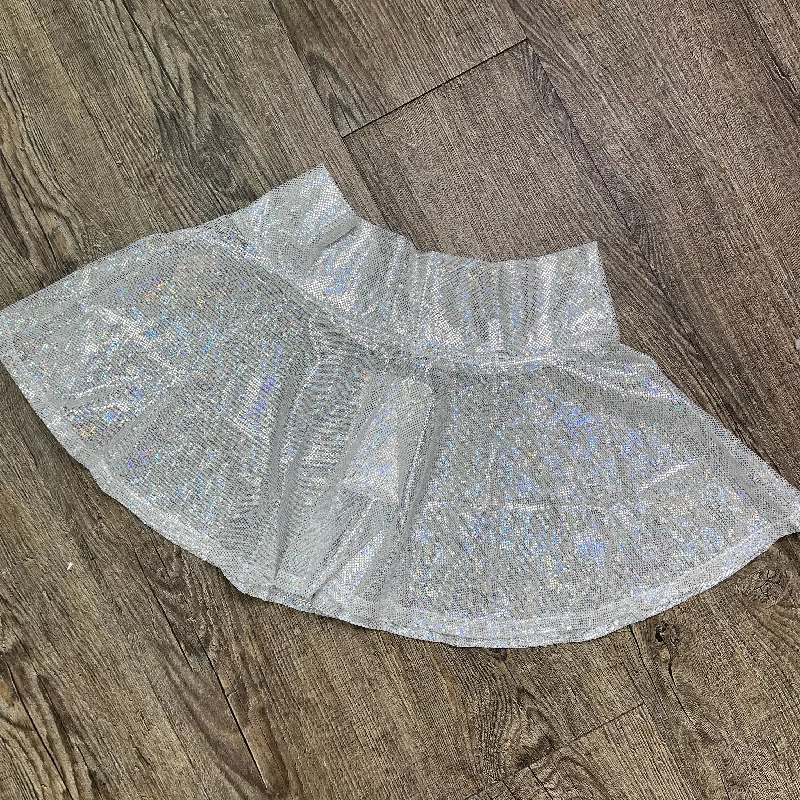 SALE - SMALL - Silver Holo Mesh Super Mini 10" High Waisted Skater Skirt denim skirt casual