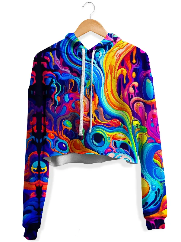 Kandi Swirl Fleece Crop Hoodie Hoodie with Raw Hem Edgy Unfinished