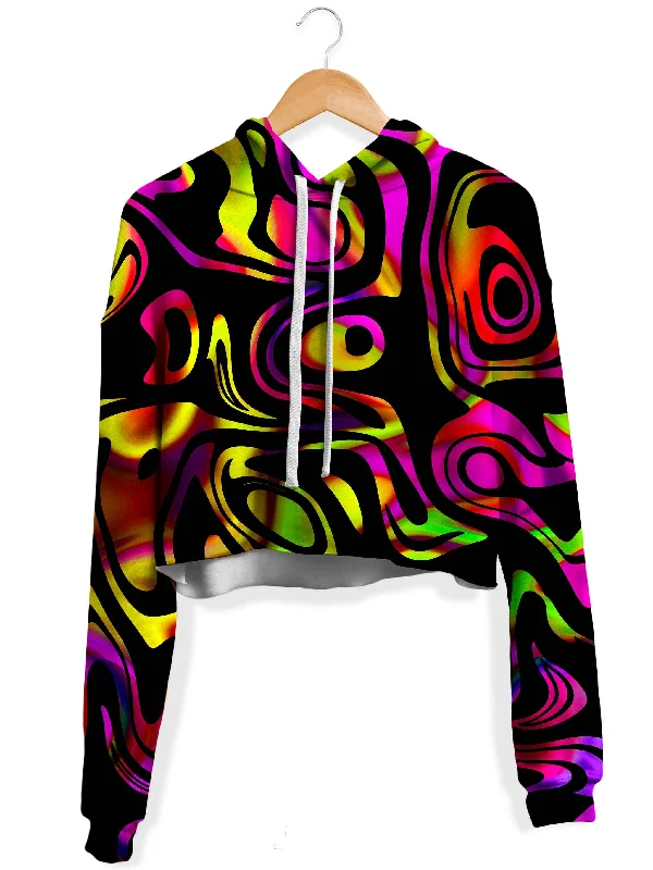 Color Evolution Fleece Crop Hoodie Hoodie with Metallic Shiny Futuristic