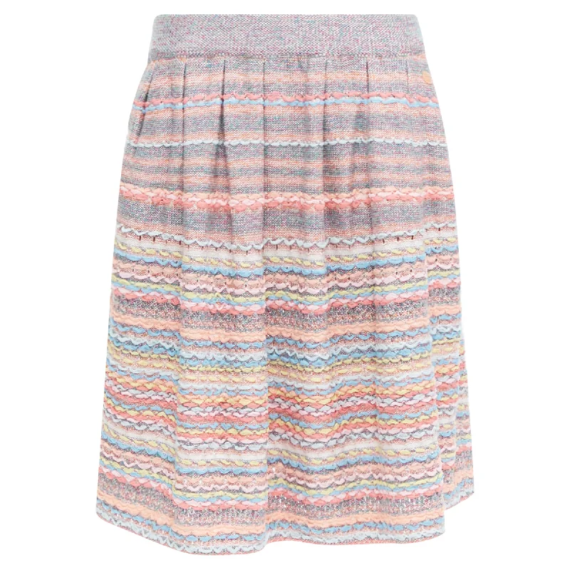 Chanel Rainbow Silk Cotton Cashmere Ribbon Tweed Knee Length Skirt modal blend skirt