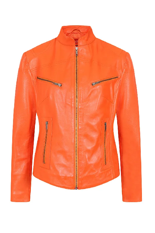 Women's Orange Leather Biker Jacket with Plenty of Style and Nicely Fitted - 'CHLOE' Wool Jacket Cashmere Jacket Tweed Jacket