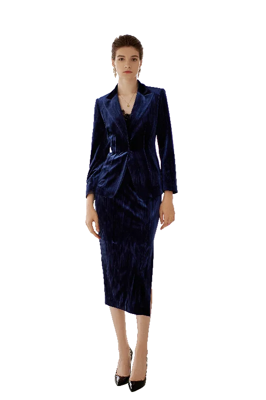 Blue Velvet Satin Asymmetric Side Slit Skirt Suit linen skirt natural