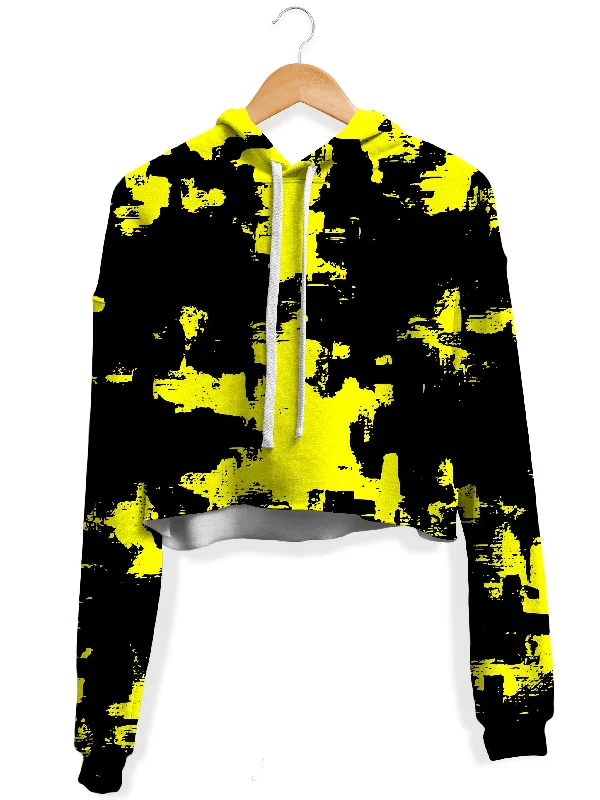 Black and Yellow Abstract Fleece Crop Hoodie Hoodie with Logo Branding Identity