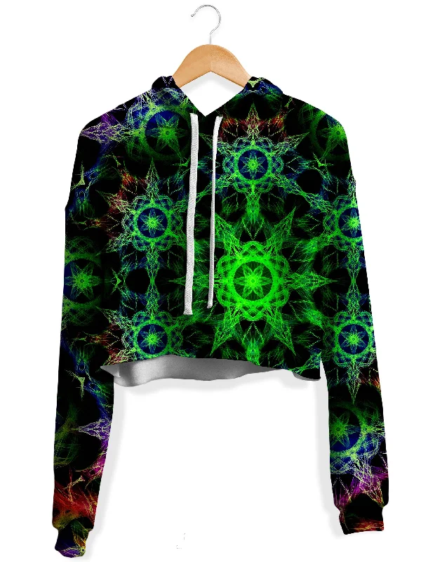 Kaleidoscope Jungle Fleece Crop Hoodie Hoodie with Rhinestones Sparkly Elegant