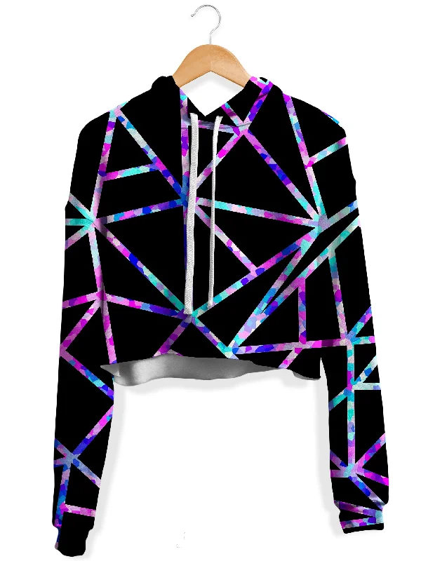 Glitter Geometric Fleece Crop Hoodie Hoodie with Contrast Stitching Detailed Premium