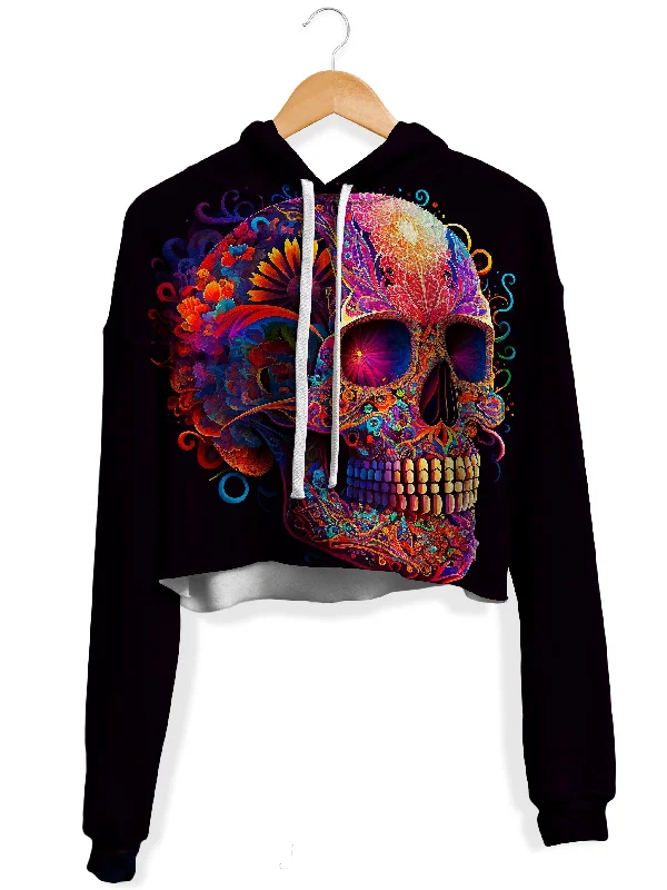 DOTD Skull Fleece Crop Hoodie Hoodie with Hem Embroidery Detailed Premium