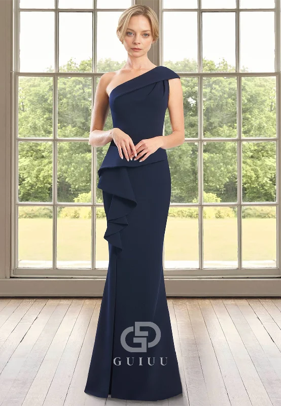 Sheath One Shoulder Sleeveless Empire-Waist Floor-Length Satin Mother of the Bride Dress empire Waist empire