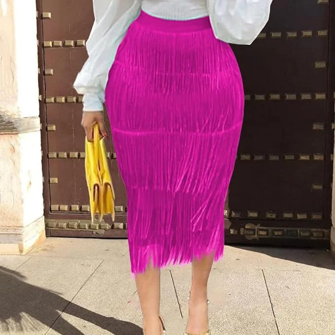 Sexy Rose Fringe Midi Skirt cashmere skirt rich