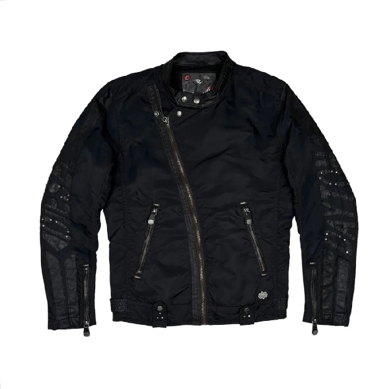 (S) DIESEL BLACK NYLON RIDERS JACKET Tiered Jacket Buttoned Jacket Zippered Jacket