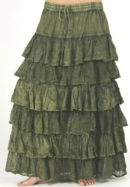 Rayon Ruffle Stone Washed Skirt belted skirt waist