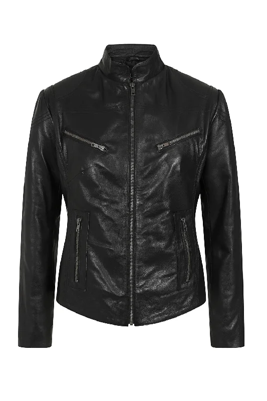 Women's Black Leather Biker Jacket with Plenty of Style and Nicely Fitted - 'CHLOE' Fitted Jacket Loose Jacket Oversized Jacket