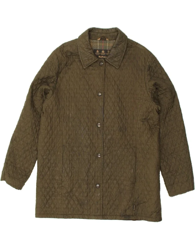 BARBOUR Womens Quilted Jacket UK 18 XL Khaki Polyester Satin Fabric Silk Fabric Chiffon Fabric