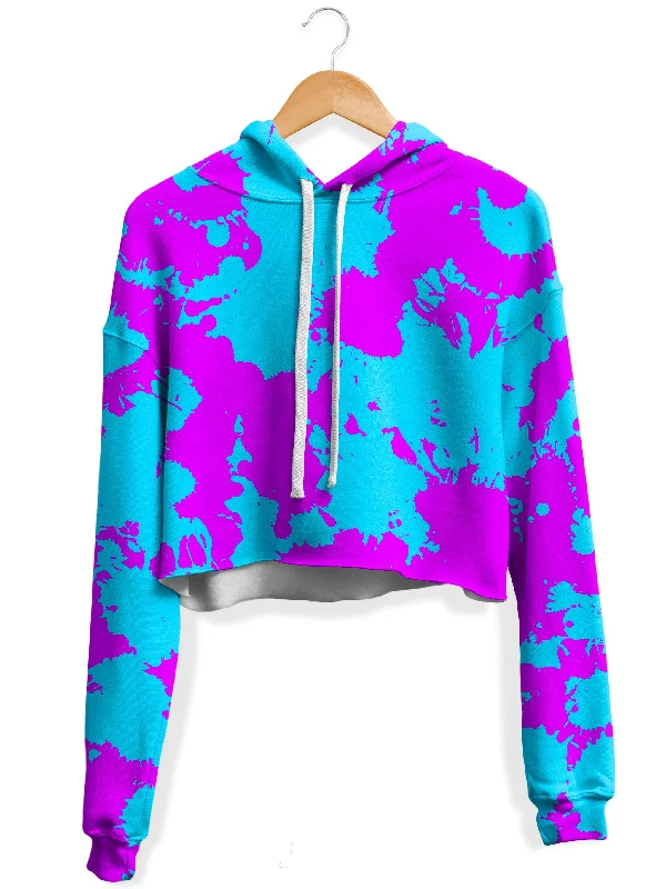 Blue and Purple Paint Splatter Fleece Crop Hoodie Hoodie with Strings Custom Fit Adjustable