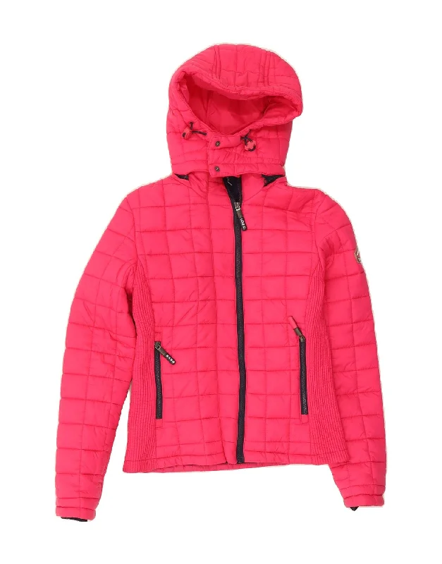 SUPERDRY Womens Hooded Padded Jacket UK 10 Small Pink Polyester Fleece Jacket Down Jacket Feather Jacket