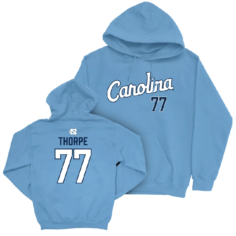 UNC Women's Volleyball Carolina Blue Script Hoodie   - Chelsea Thorpe Hoodie with Stripes Bold Sporty