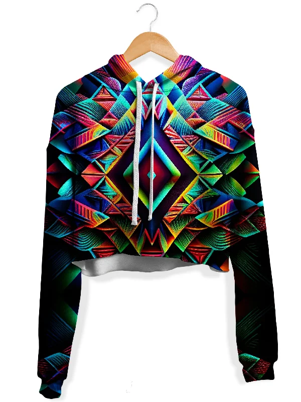 Psychedelic Tribal Fleece Crop Hoodie Hoodie with Button Classic Timeless