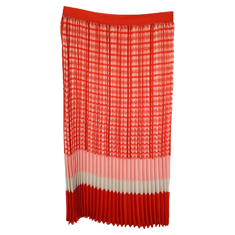 Iris & Ink Plaid Pleated Midi Skirt in Red Viscose chiffon skirt airy