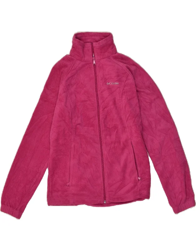 COLUMBIA Womens Fleece Jacket UK 16 Large Pink Polyester Denim Fabric Leather Fabric Suede Fabric