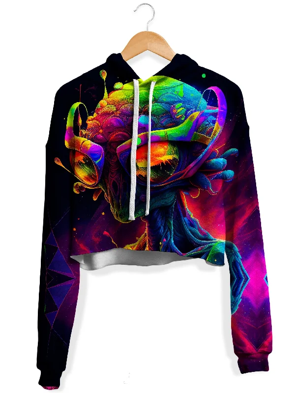 Psychedelic Alien Fleece Crop Hoodie Hoodie Jacket Zipper Layering