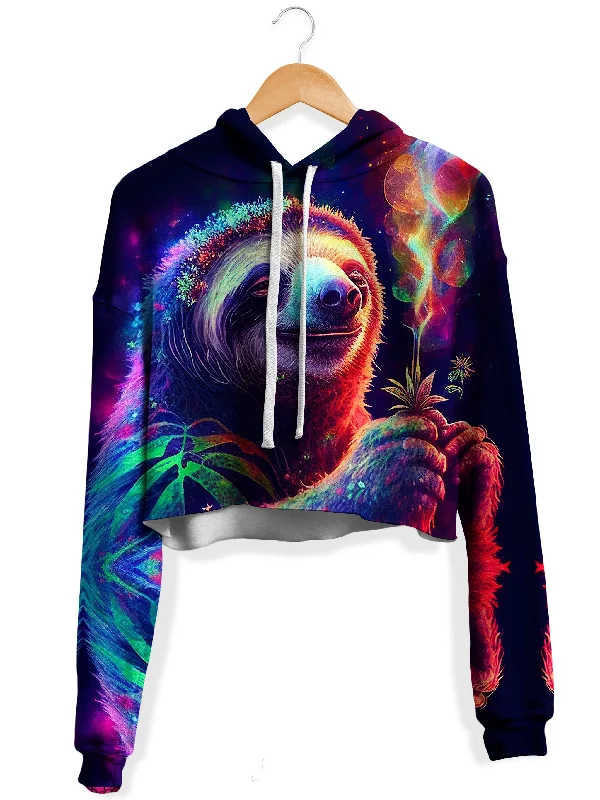 Chill Sloth Fleece Crop Hoodie Hoodie with Applique Textured Unique