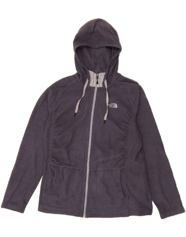 THE NORTH FACE Womens Hooded Fleece Jacket UK 16 Large Navy Blue Polyester Hooded Jacket Caped Jacket Shawl Collar Jacket