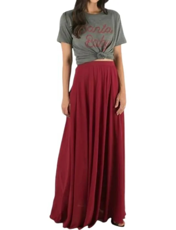 Flowy Maxi Skirt In Burgundy corduroy skirt cozy