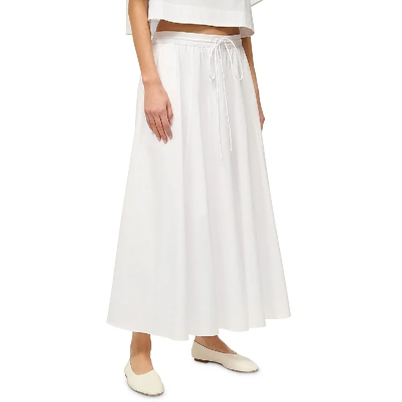 Womens Pocket Solid Maxi Skirt ruffled skirt detail