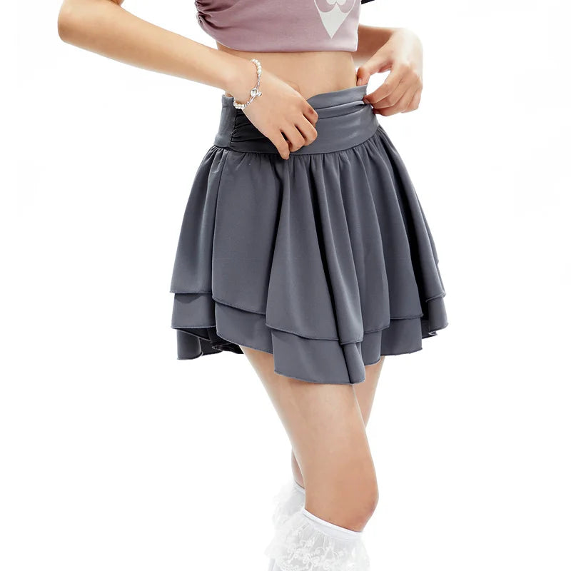 Advbridge -  Women Frill Hem Tiered Mini Skirt With Underpants silk skirt sleek