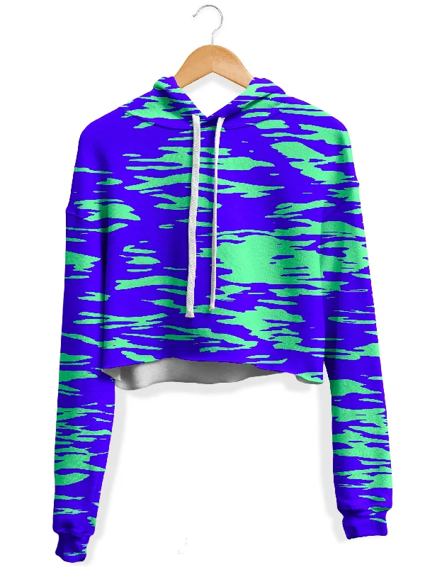 Purple Mint Rave Zebra Stripe Fleece Crop Hoodie Hoodie with Ribbed Cuffs Snug Fit Comfort