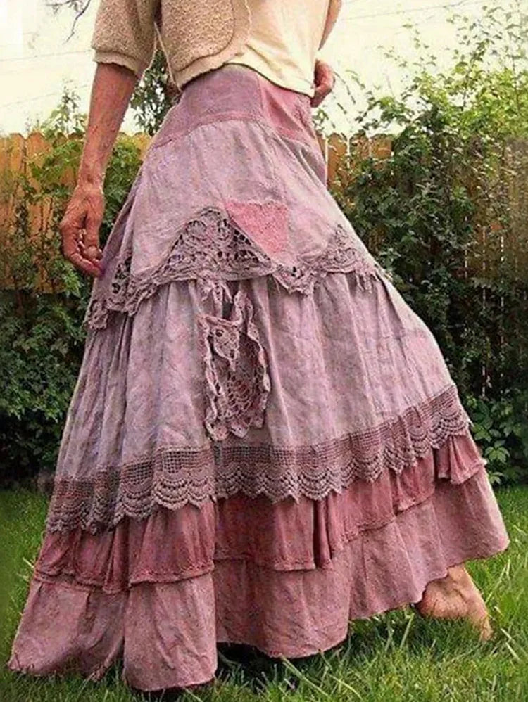 Rustic Boho Muted Pink Maxi Skirt linen skirt natural