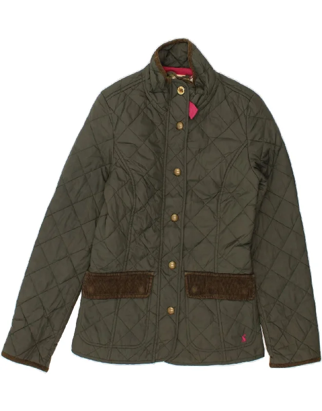 JOULES Womens Quilted Jacket UK 6 XS Green Polyester Denim Fabric Leather Fabric Suede Fabric