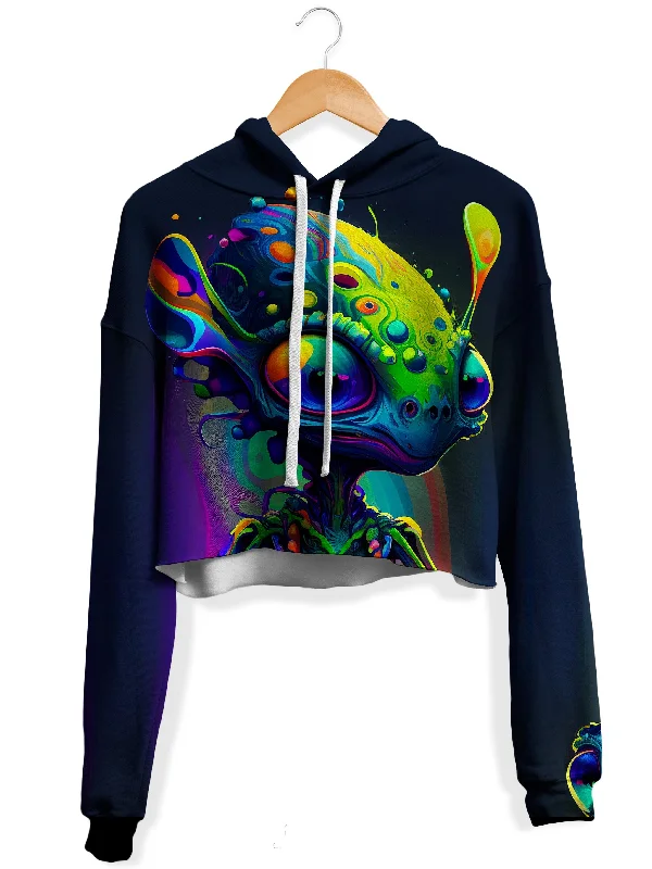 Friendly Visitors Fleece Crop Hoodie Hoodie with Print Artistic Unique