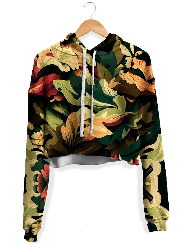 Floral Camo Fleece Crop Hoodie Hoodie with Hem Contrast Bold Stylish