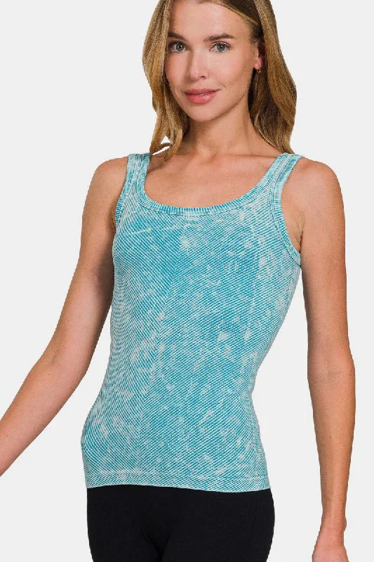 Zenana Ribbed Scoop Neck Tank In Blue silver tank top