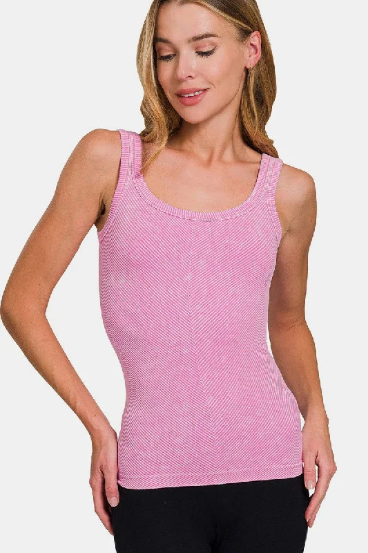 Zenana Ribbed Scoop Neck Tank In Pink coral tank top